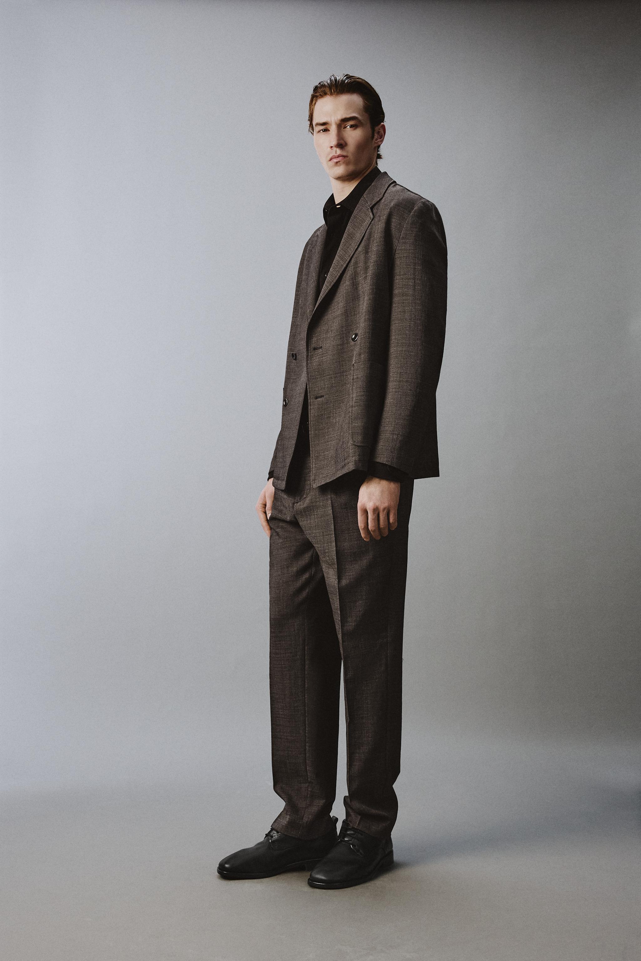 100% WOOL STRUCTURED PLEATED SUIT PANTS